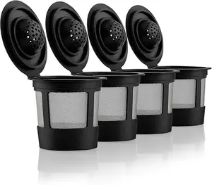 4 Black Reusable K Cups for Keurig Coffee Makers - Compatible with K-Express, K-Elite, K-Select, K-Classic, K-Mini, K-Compact