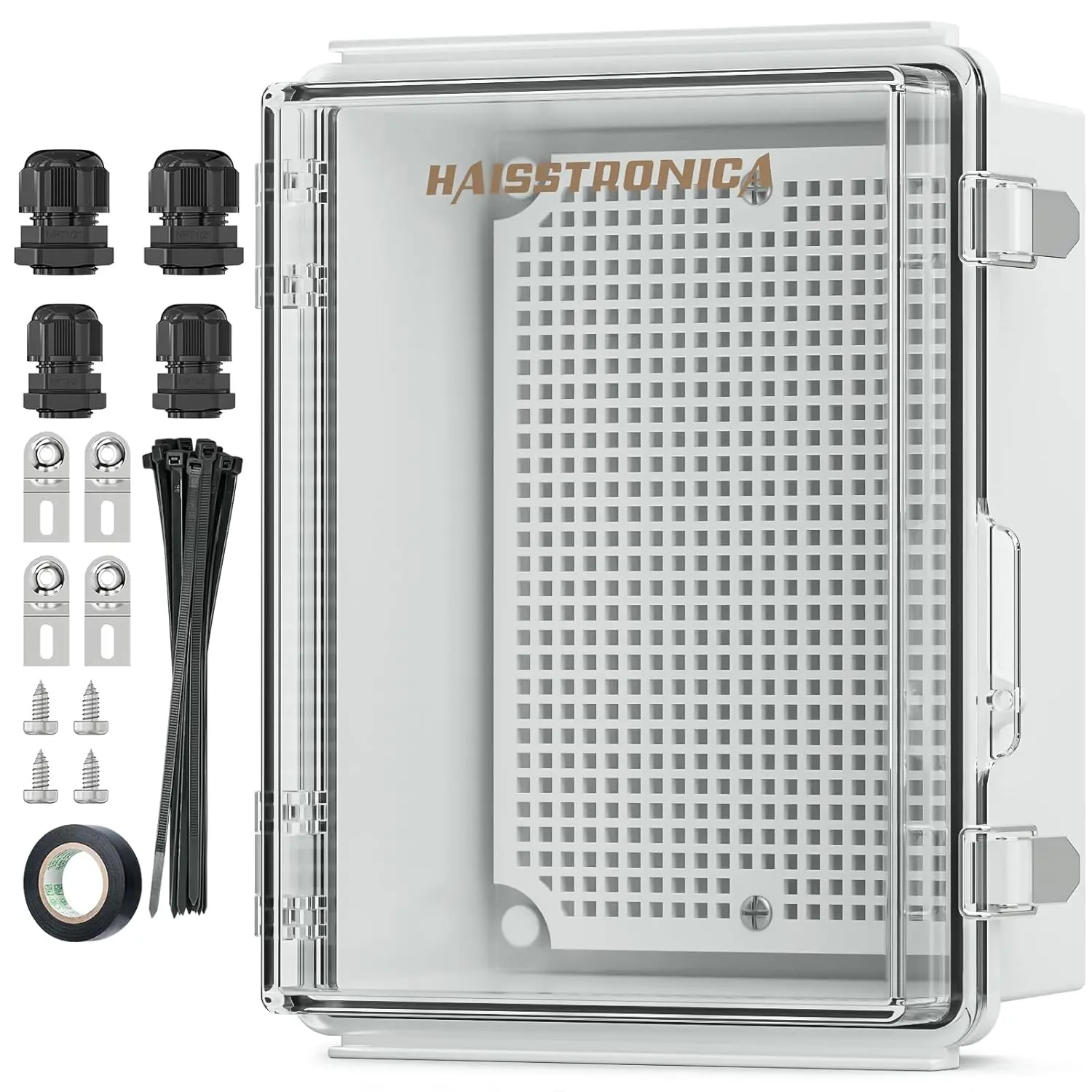 High Quality IP67 Waterproof Outdoor Electrical Box - ABS Plastic Enclosure, Includes 304 Stainless Steel Mounting Plate, Wall Brackets, Cable Glands, Transparent Cover, 8.7in x 6.7in x 4.3in for LED, WiFi Network Devices
