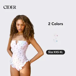 Cider Floral Square Neck Ruffle Hem One-piece Swimsuit