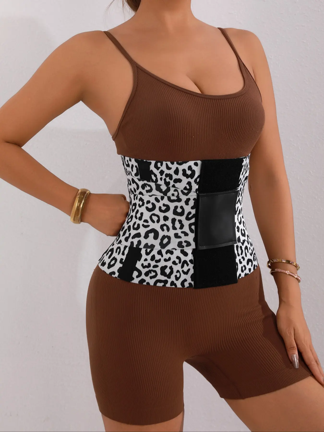 Leopard Pattern Waist Trainer Belt, Adjustable Back Support Corset, Dual Adjustable Ab Straps, Unisex Fitness Exercise Band, Shapewear, Print