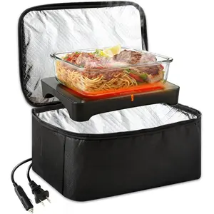 Mini Electric Heated Lunch Box 100W, 3 in 1 Portable  Warmer for Adults,  for Reheat & Cook in   Office  Travel, 12V/24V/110V-Black