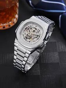 RICECGO Men's Mechanical Watch Mechanical movement, stainless steel bracelet, distinctive open-back dial timepiece Essential accessory for the sophisticated gentleman Showcases mechanical craftsmanship and stylish fashion statement Skeleton Watches