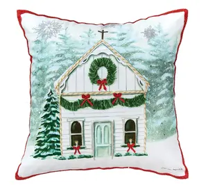 18" x 18" Church Snowfall Throw Pillow by Valerie