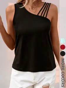 New Summer Women's Asymmetrical Hollow Out Multi-Strap Tank Top, Elegant Fashion Commuter Simple Versatile Upper Garment