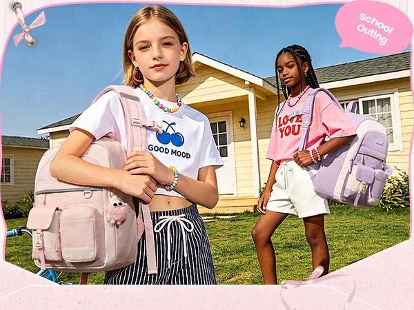 LOVEVOOK School Backpack for Teen Girls, Student Backpack Purse for 8-16 Teenage, Cute Kid Bookbag with Large Cup Holder, Back to School Backpacks Fit 15.6 Inch Laptop, Large College Travel Bag Gift