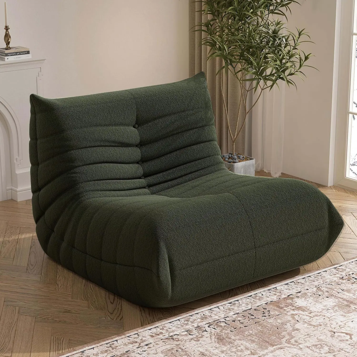 Bean Bag Chair, Single-Seater Lazy Sofa with Teddy Fleece, Memory Foam Ergonomic Lounger, No Assembly, Comfy Floor Sofa for Gaming Room, Living Room, Bedroom & Office, Summer Deal