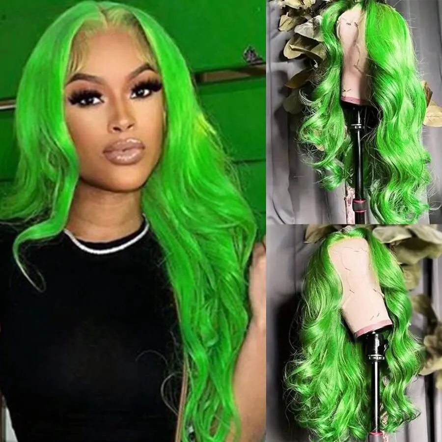 13X4 Free Part Black Green Highlights Body Wave Lace Front Wigs Pre Plucked Soft Long Wavy Hair Wigs Heat Resistant Wave Wigs Glueless Christmas