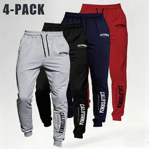 Men's Elastic Waist Cozy Breathable Athleisure Trousers - Fashion Letter Print Jogger Pants, Machine-Washable Multicolor Bottoms, Casual Sports Track Sweats, Multicolor Men's Pants, Machine-Washable Men's Pants