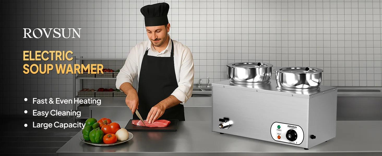 [TOP RATED - FLASH SALE] ROVSUN 15 QT Electric Soup Warmer Steam Table Countertop