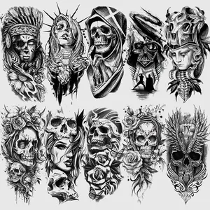 10 Waterproof Skeleton Temporary Tattoo Stickers, Realistic Non-Glossy Fake Tattoos for Arm Leg, Long-Lasting Halloween Body Art Makeup