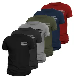 Men's American Flag Front Heart Side T-Shirt 6 Pack Classic Crewneck Tee Casual Cotton