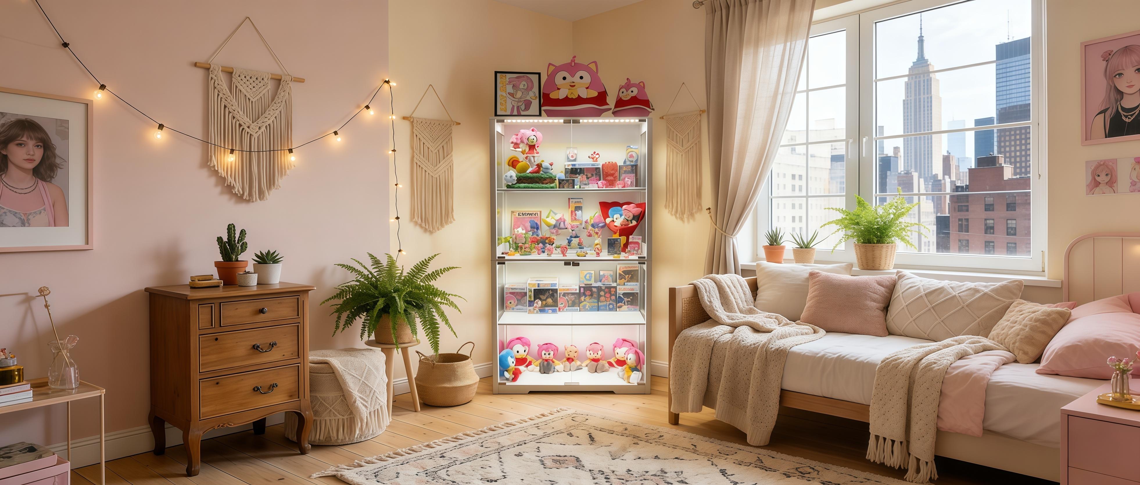 BROTTAR Corner Display Cabinet with LED Lights, 65" Curio Cabinet with Glass Doors for Anime Figures&Toy Collection, 4-Tier Display Case with Human Body Sensor, Glass Cabinet for Living Room, Bedroom, White BROTTAR Corner Display Cabinet with LED Lights, 65" Curio Cabinet with Glass Doors for Anime Figures&Toy Collection, 4-Tier Display Case with Human Body Sensor, Glass Cabinet for Living Room, Bedroom, White