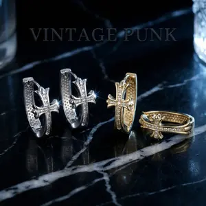 Zircon Cross Hoop Earrings for Women 2025, Chic European Style, Elegant Sparkling Minimalist Jewelry