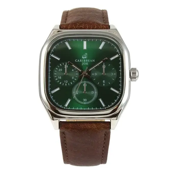 Caribbean Joe Green Dial Men’s Watch  Brown Strap Luxury Style