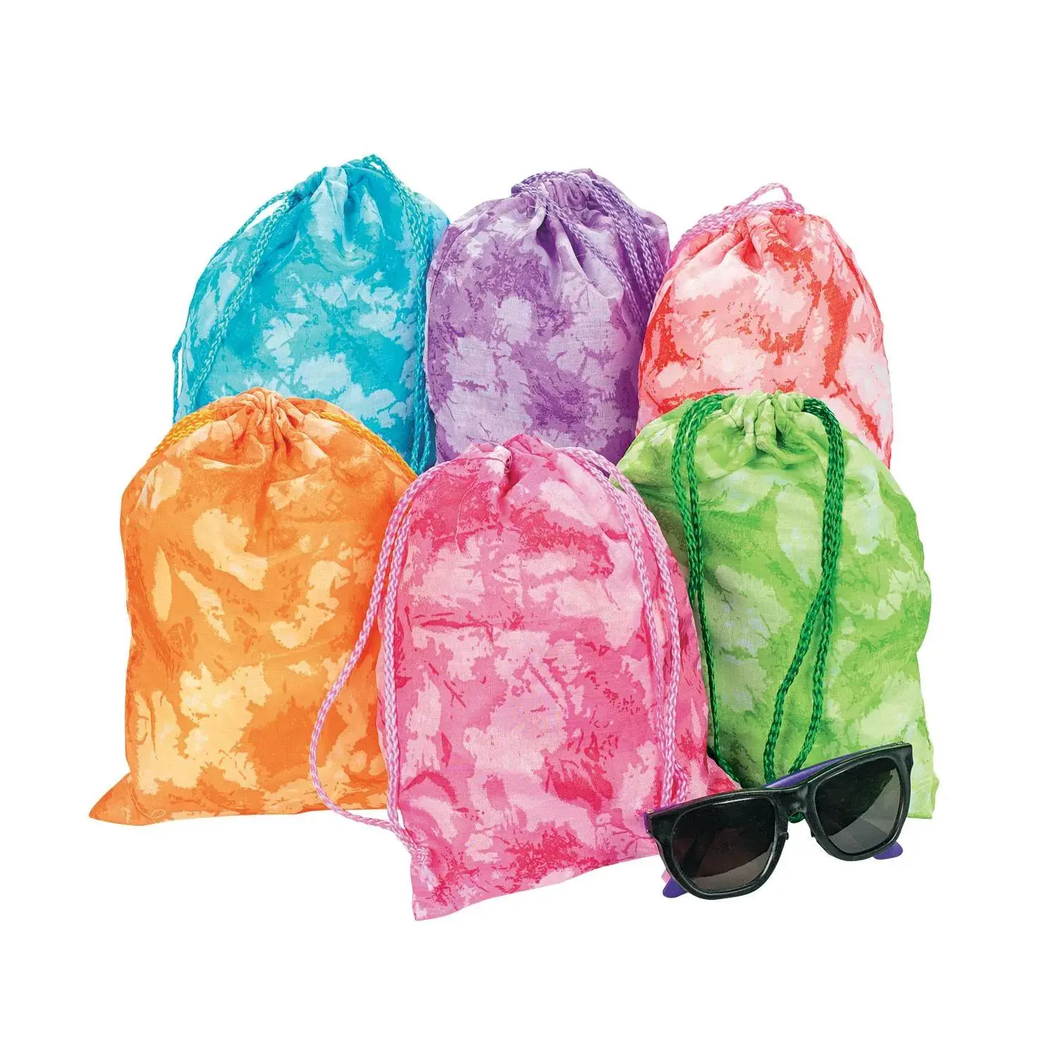 8" x 10" Medium Tie-Dye Polyester Drawstring Bags - 12 Pc., Favor Bag, Durable