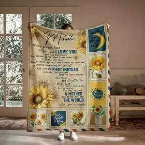 Vintage Sunflower Mom Love Letter Flannel Blanket - Sunflower Graphic Throws, Ultra-Soft Lightweight All-Season Throw, Ideal for Mom’s Sofa Naps, Mother’s Day Gift