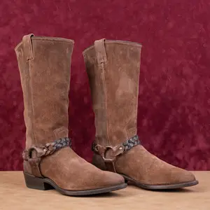 Frye Women Harness Western Cowboy Brown Distress Cottage Boho Boots sz 8.5