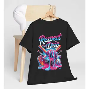Fashion Print Respect The Drip Baseball Graphic Tee, Cute Drippy Sports Comfort Outfit, Oversized Streetwear Fashion Top, Best Gift For Baseball Lovers Him Her Friends Family