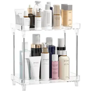 Bathroom Organizer Countertop for Makeup Cosmetic Perfume Skincare Bathroom Supplies and More, Multi-Functional Acrylic 2-Tier Vanity Tray Corner Shelf in Dresser and More YIEZI