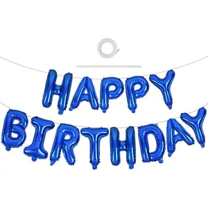 Blue Happy Birthday Balloons 16 Inch Mylar Foil Letters Birthday Sign Banner Balloon Bunting Reusable for Girls Boys Kids & Adults Birthday Decorations and Party Supplies