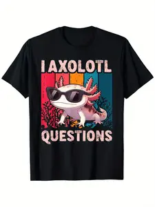 I Axolotl Questions Retro Graphic T-Shirt - Fun Colorful Design Casual Short Sleeve Summer Tee
