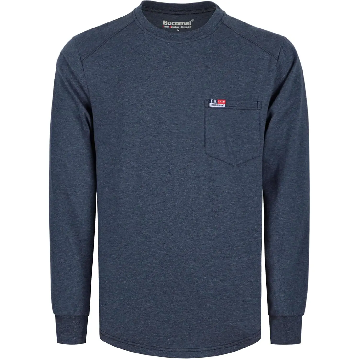 BOCOMAL Men's FR Shirts Long Sleeve Crewneck EX Soft Heather Series 6oz Midweight Flame Resistant Work T Shirt CAT2