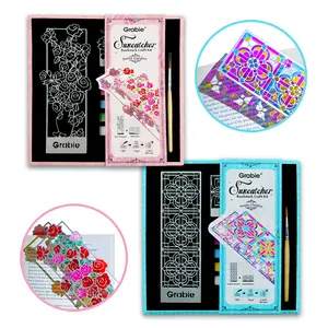 Grabie Suncatcher Bookmark Craft Kit, Elegant Glass Paint Set - 2 Sets, 5 Glass Paint Tubes, Ideal for Book Lovers (Office Stationery Art Supplies)