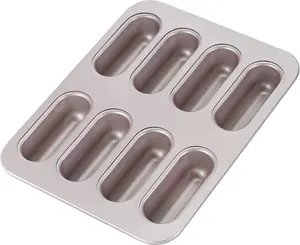 CHEFMADE Twinkie Cake Pan, 8-Cavity Non-Stick Mini Hotdog-Shaped Muffin Eclair Bakeware for Oven Baking (Champagne Gold)