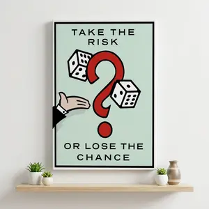 Inspirational Adventure Quote Waterproof Wood Framed Art Prints - "Take the Risk or Lose the Chance" Artistic Luxury Frames, Modern Typography Home Decor for Office, Kids' Locked Electronic Piggy Bank Real Touch Artificial Rose Bouquet