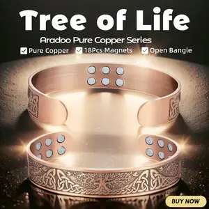 Vintage Pure Copper Cuff Bracelet 18Pcs 3500 Gauss Strong Magnetic Therapy Open Bracelet Aradoo
