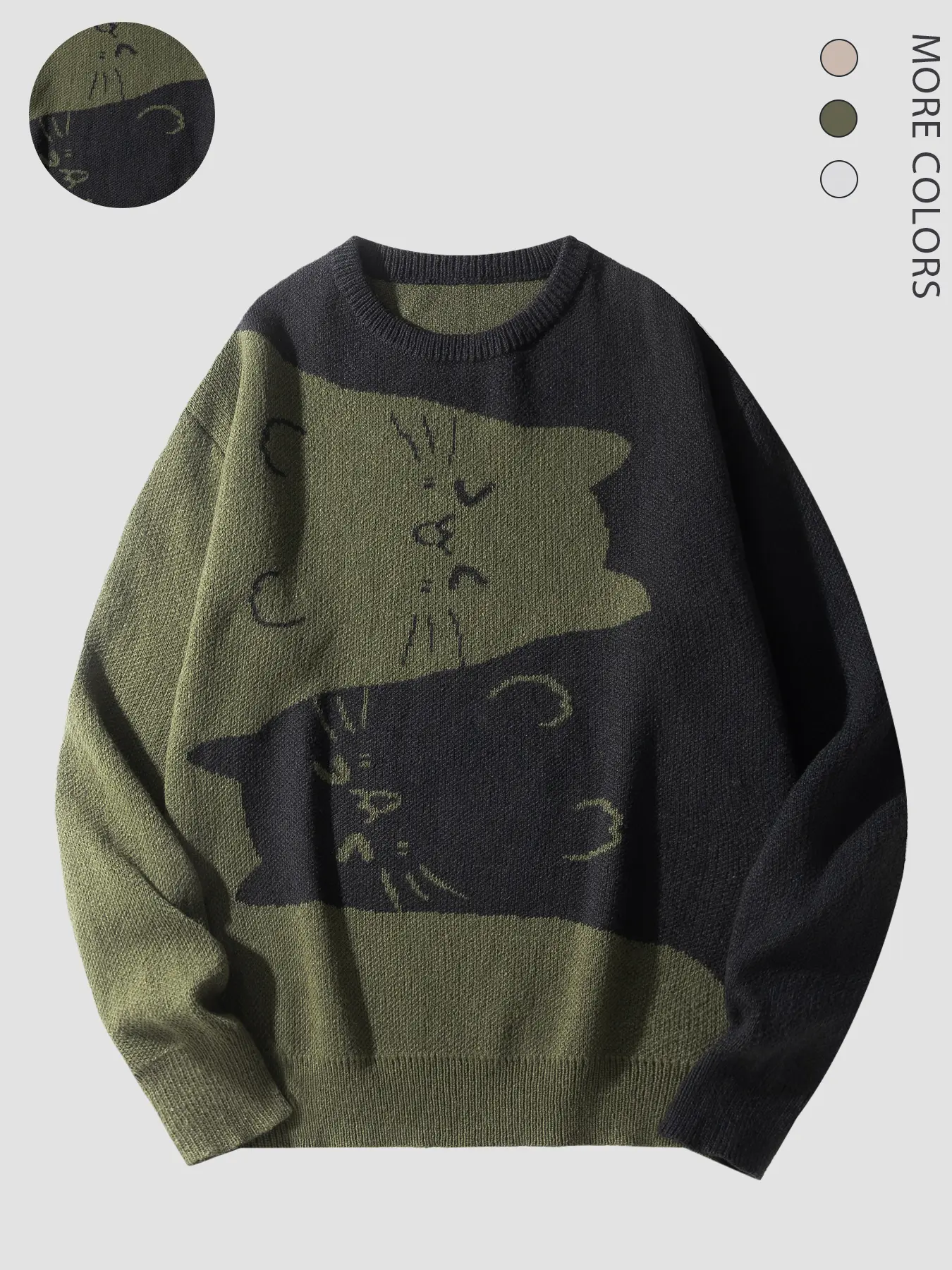 Men's Fall Winter Cat Pattern Sweater, Casual Fitted Round Neck Knitwear, Soft Warm Skin-Friendly Fabric, Unisex Daily Wear, Winter Warm Pullover
