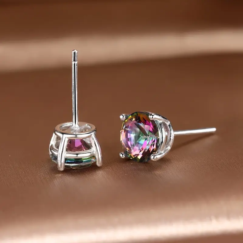 Sterling Silver Mystic Rainbow Topaz Stud Studs Earrings Jewelry Women Girls Gift 925