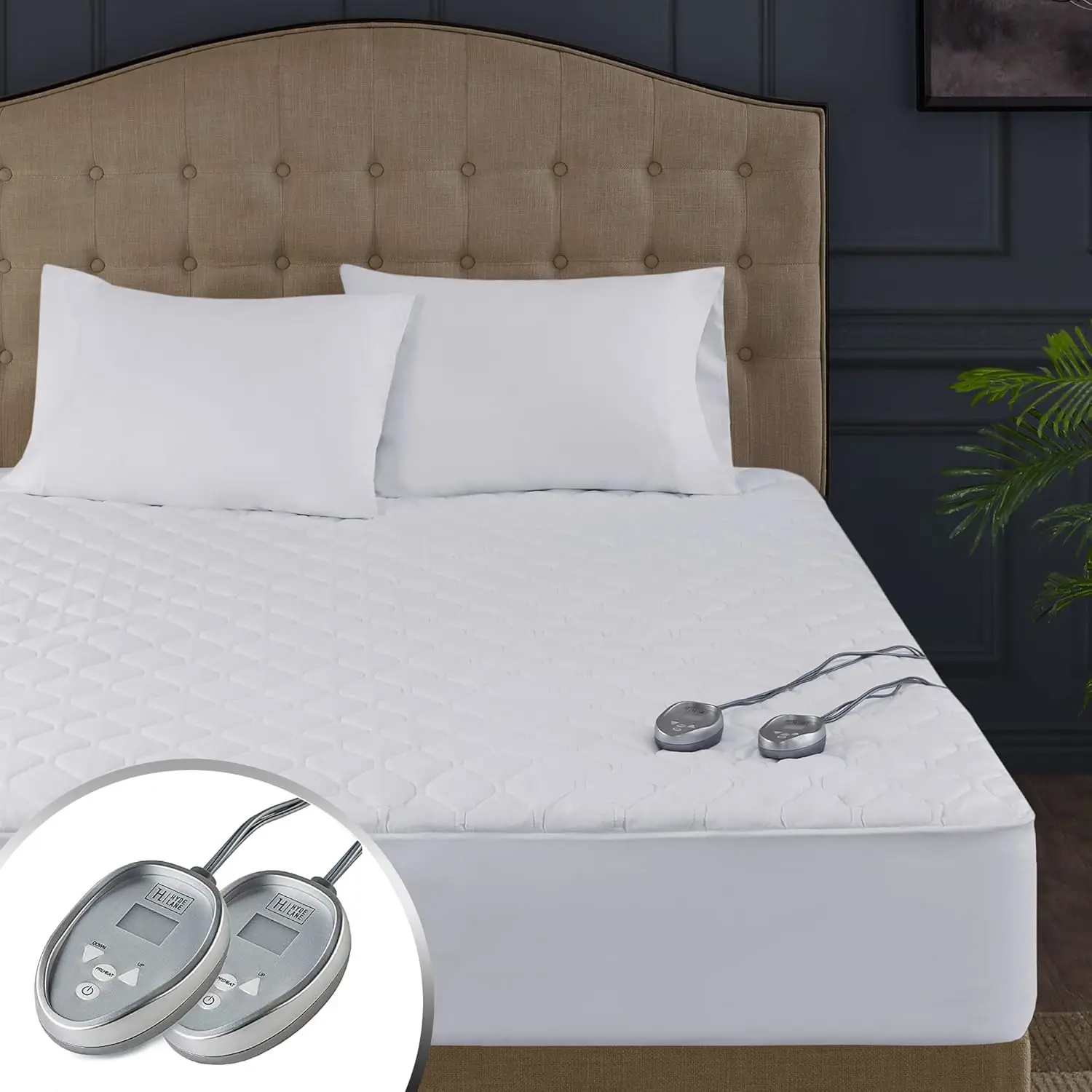 Women's King Size 100% Cotton Heated Mattress Pad - Bed Warming Electric Bed Accessory, Dual Controls, 20 Temperature Control Settings, Fast Heating, Auto Shut-Off, 18-in Mattress Fit, Machine Washable, EMF Safe, 20 Heat Settings