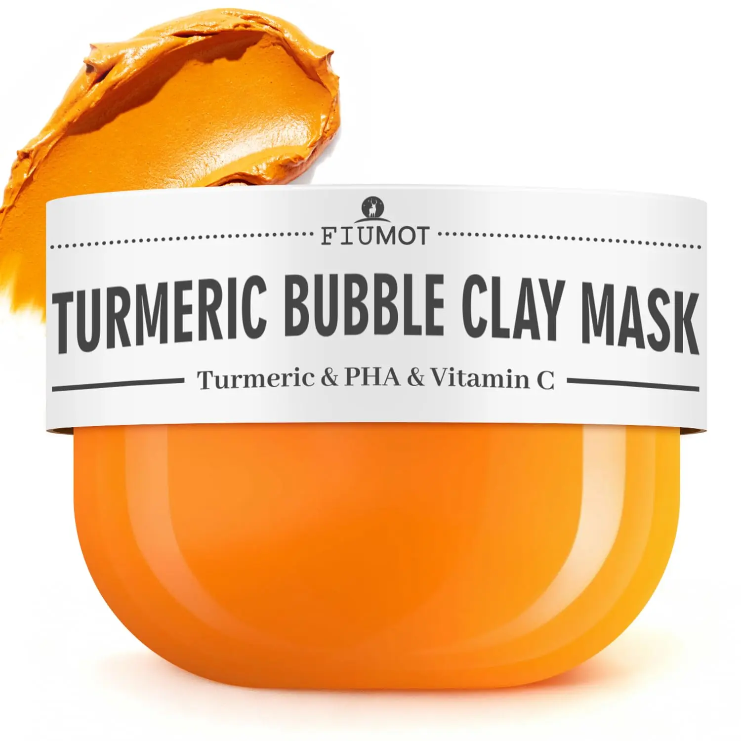 FIUMOT Turmeric & Vitamin C Bubble Clay Mask - PHA Face Mask for All Skin Types, 3.53oz Plant-Based Natural Formula, Pore-Tightening, Oil-Balancing, Hydrating, Detox, Aloe-Infused Soothing Gentle Daily Use