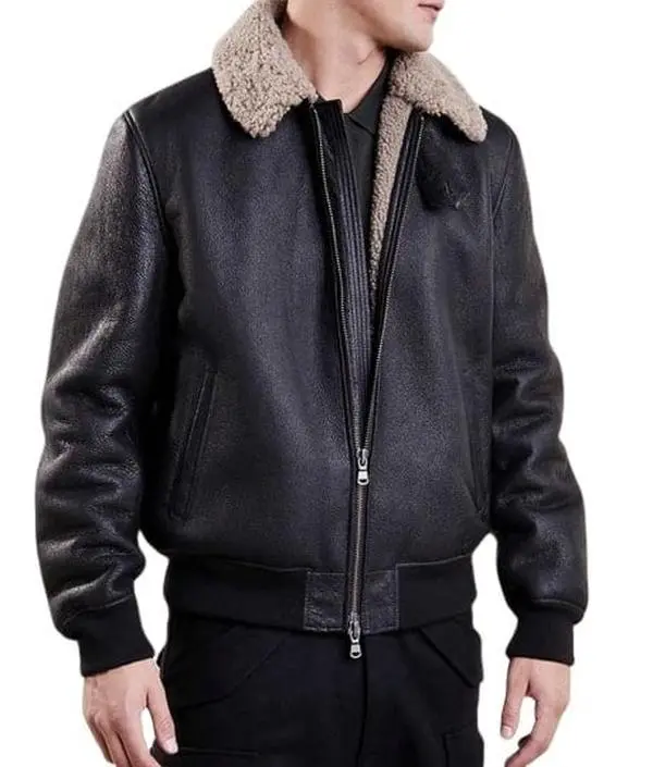 Men's Black Bomber Shearling Leather Jacket Men's Black Bomber Shearling Leather Jacket