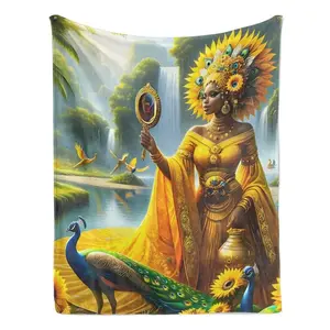 Oshun Velveteen Throw Blanket Spiritual Gift Regla de Osha-Ifa Gift Orisha Inspired Gift Mother's Day Gift Orisha Inspired Gift Single-sided Printing