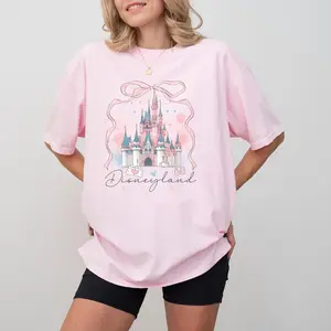 Watercolor Castle Coquette Bow Shirt, Dreamy Fairytale Graphic Tee, Soft Aesthetic Vacation Outfit, Cute Girly Castle Shirt, Theme Park Trip Matching Tee, Comfort Colors Style