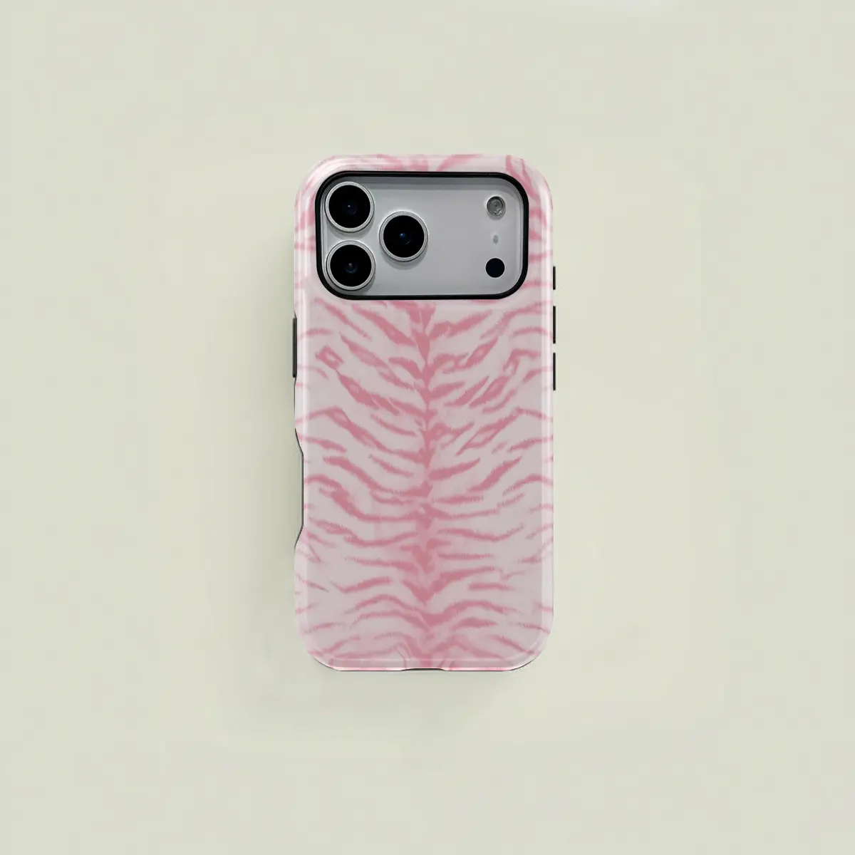This pink and white striped, sweet-style, trendy tiger-patterned dual-layer protective case is a durable 2-in-1 device suitable for iPhone 17/16/15/14/13/12/11 Pro Max/Plus/Pro and Samsung Galaxy S26/S25/S24/S23 Ultra/Plus series. It features a simple