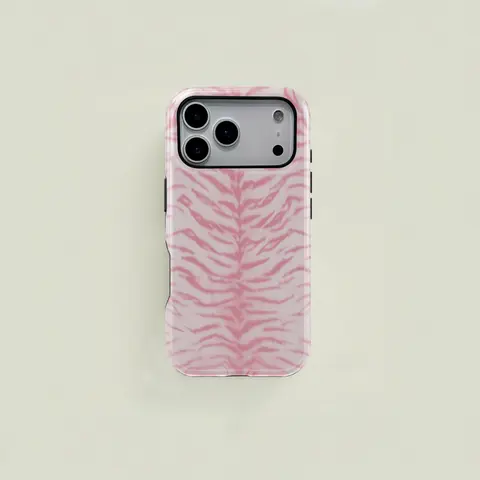 This pink and white striped, sweet-style, trendy tiger-patterned dual-layer protective case is a durable 2-in-1 device suitable for iPhone 17/16/15/14/13/12/11 Pro Max/Plus/Pro and Samsung Galaxy S26/S25/S24/S23 Ultra/Plus series. It features a simple