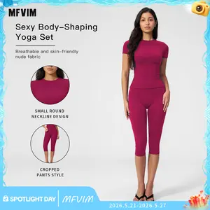MFVIM Women’s Breathable Body-Shaping Yoga Outfit, High-Waisted Quick-Dry Fitness Wear, Versatile Three-Quarter Shorts Sports Set