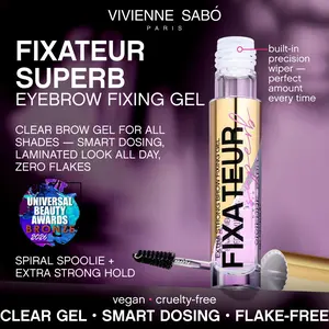 Vivienne Sabó Brow Gel Fixateur Superb – Clear Formula for All-Day Hold, Smudge-Resistant Laminated Look, Precision Styling Brush, Lightweight Texture, 0.2 fl oz