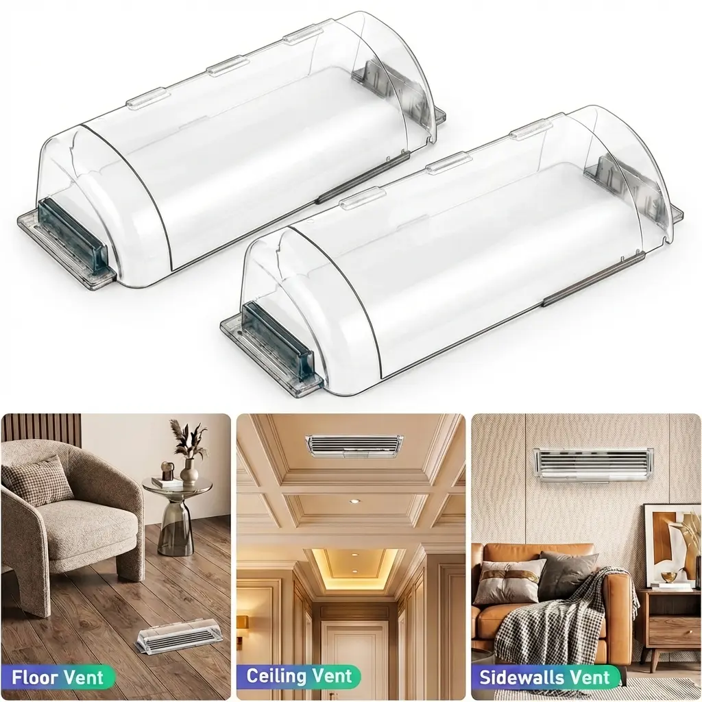2 Pack Plastic Expandable Air & Heat Deflector for Vents - Fits Floor Vents, Sidewalls & Ceiling Registers, Adjusts 8.5"-15", Redirects Airflow Precisely, Tool-Free Install, Saves Energy, Prevents Direct Blasts, With 2 Strong Magnets, Transparent