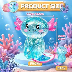 Glitter Axolotl Squishy Toy - Stretchy Stress Relief Fidget Toy for Kids Adults, Sensory Squeeze Toy
