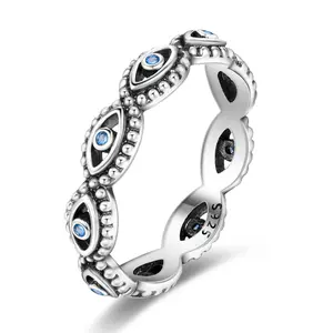 MULA S925 Sterling Silver Evil Eye Ring | Blue Zircon Setting | Guardian Charm | Stylish and Versatile | A special gift for someone special, wishing them good fortune.