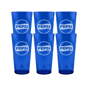 24oz Pepsi Blue Clear Plastic Tumblers Set of Pack of 2,4,6 - Reusable Drinkware Translucent Bottle Washable Restaurant Style Cup Beverage Mug