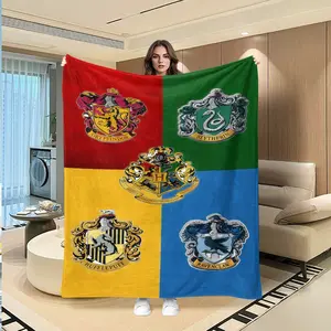 Harry Potter Hogwarts Four College Emblem Flannel Blanket, Soft Warm Digital Print Throw, Holiday Gift, Sofa Bed Cover, Multifunctional Outdoor Blanket