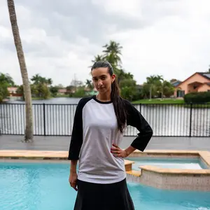 Devorah's Secret Modest Top Jersey Black & White 3/4 Sleeves Polyester