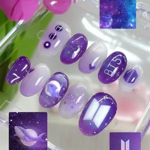 Sarahmarket Purple Galaxy Dream Press-On Nails, Hand-Painted Star Moon & Gradient Details, Soft Lavender Glow Base, Cosmic Aesthetic Nail Art, Cute Fantasy Vibes, Custom Handmade Set for Stylish Looks