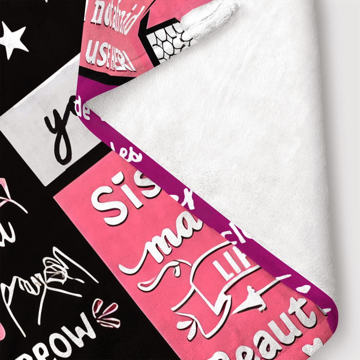 1 PC Sisters Friendship Flannel Throw Blanket, Colorful Patchwork Design, Heartwarming Quotes, Perfect for Bedroom & Sofa, Cozy Atmosphere