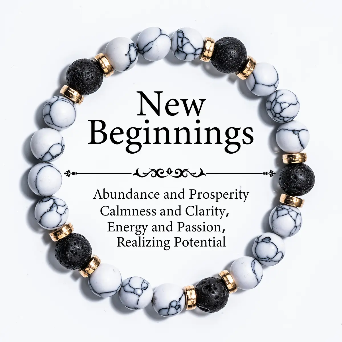Handcrafted White Turquoise & Lava Stone Bracelet, Symbolizes New Beginnings, Abundance & Prosperity, And Resilient Jewelry For Men And Women